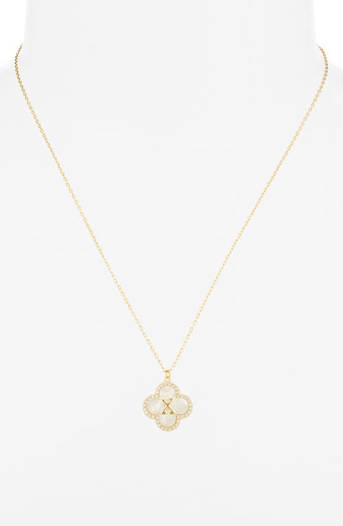 Argento Vivo Sterling Silver Clover Mother-of-pearl Initial Pendant Necklace In Gold