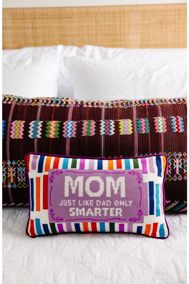 Mom Rules Needlepoint Pillow, Alternate, color, Purple, White, Multi