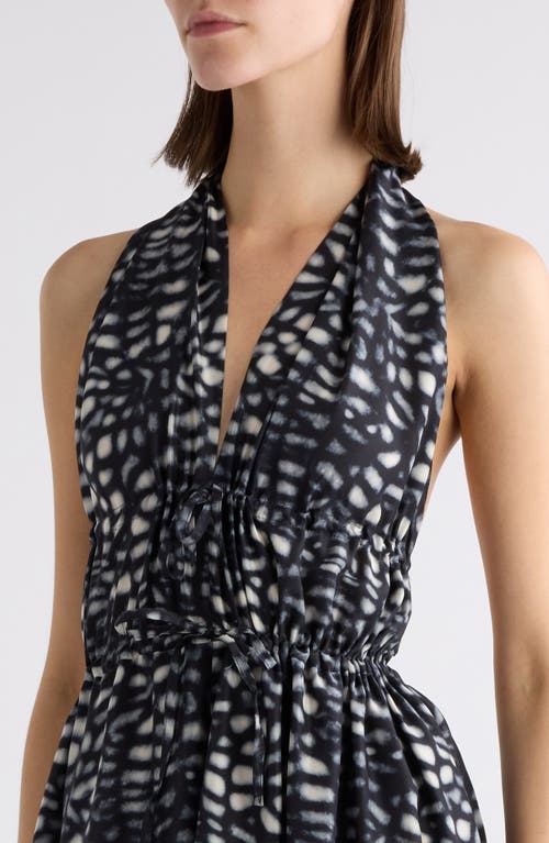 Shop Dries Van Noten Deana Print Silk Halter Neck Midi Dress In Black