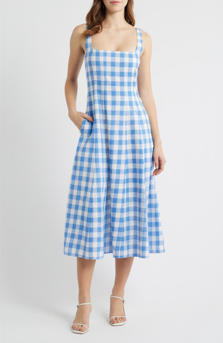 Cleobella Ardena Organic Cotton Ginghanm Dress, Main, color, Blue Bonnet Gingham