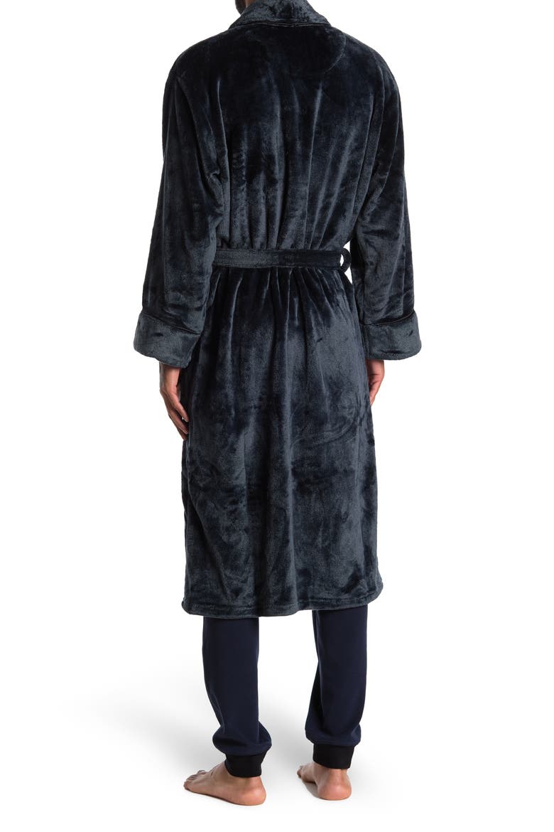 Plush Shawl Collar Tie Waist Robe, Alternate, color, BLACK
