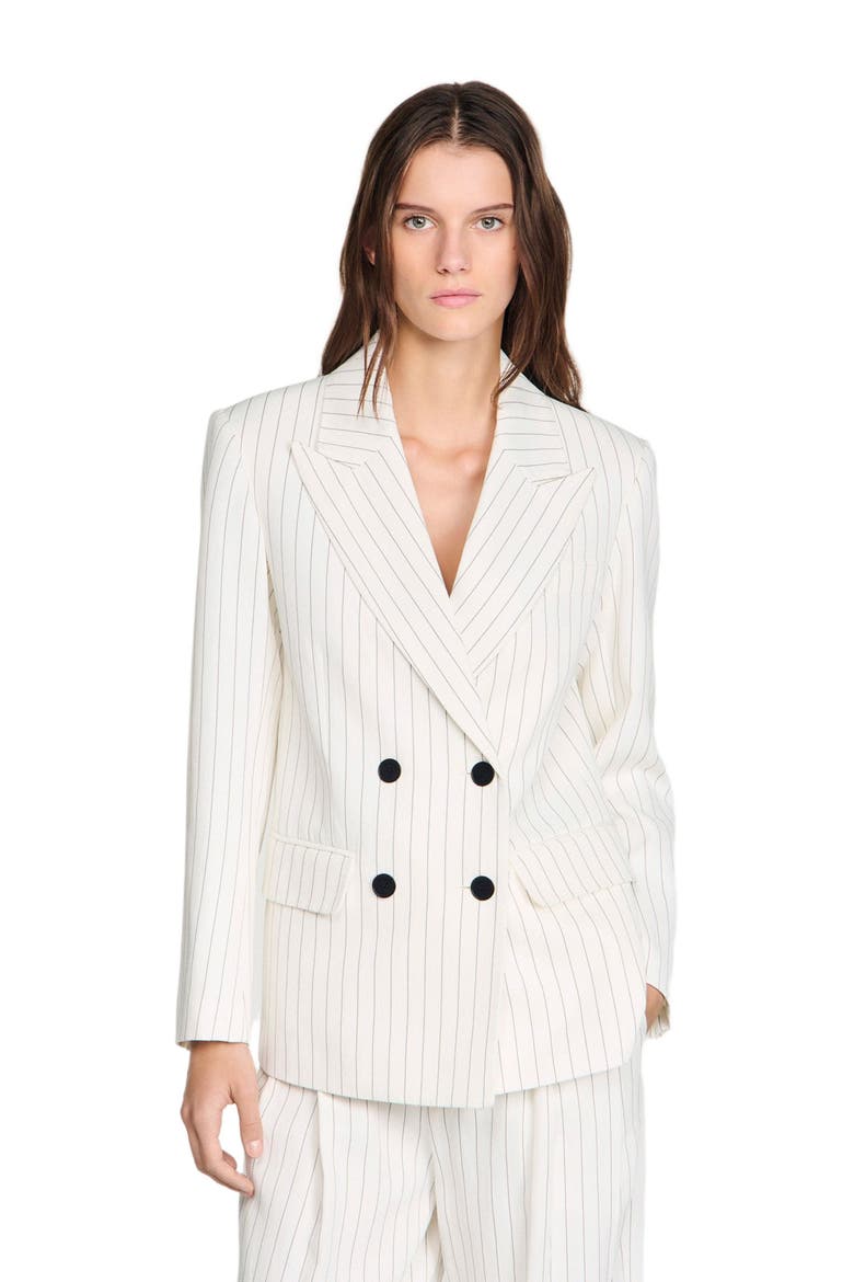 Striped suit jacket, Alternate, color, Ecru / black