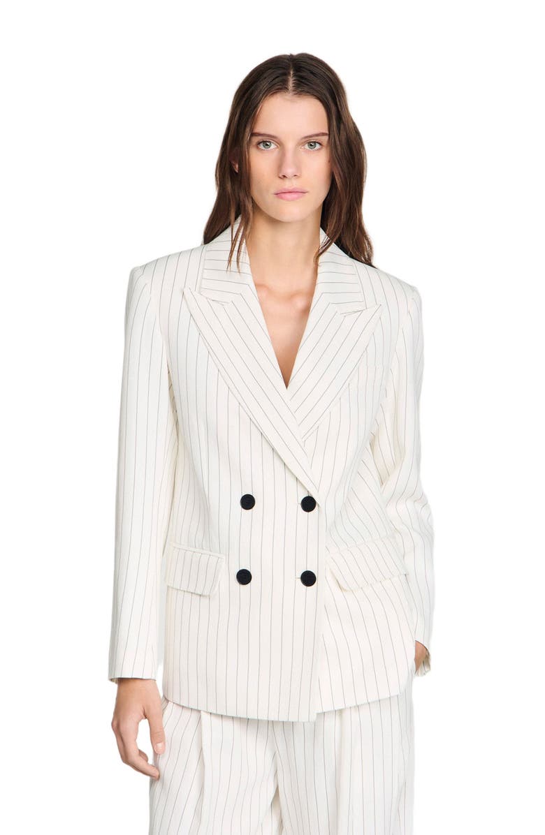 SANDRO Striped suit jacket, Alternate, color, Ecru / Black