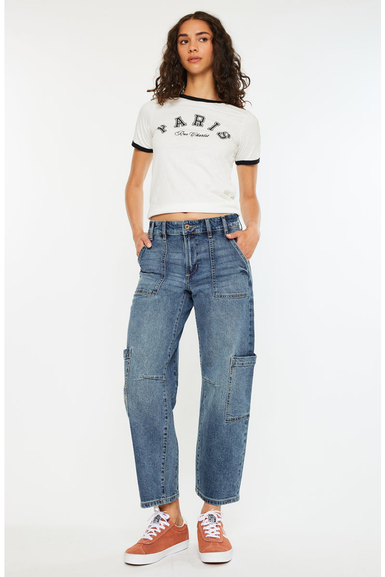 Charly Low Slung Barrel Jeans, Main, color, Medium Wash