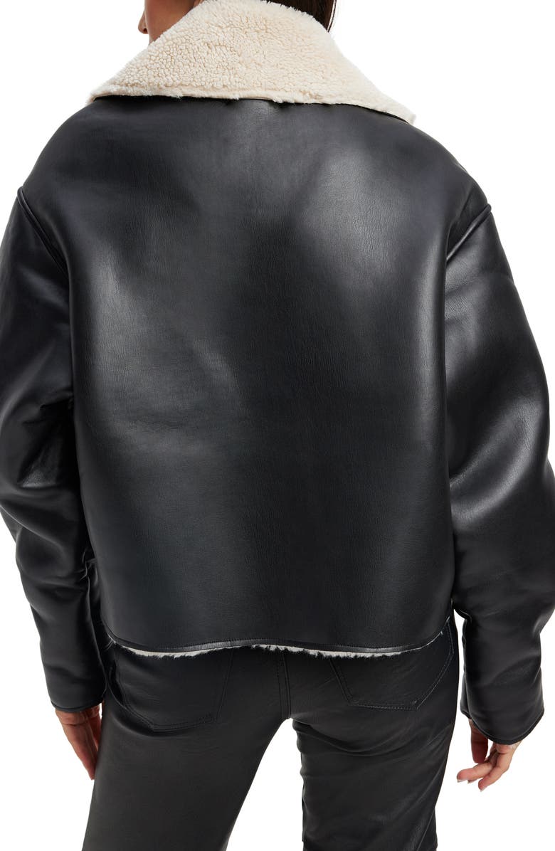 Good American Faux Leather & Faux Shearling Oversize Jacket, Alternate, color,