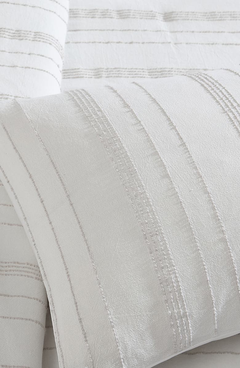 Tahari Mellie Stitch Stripe Cotton 3-Piece Comforter Set, Alternate, color, White/ Pumice Stone