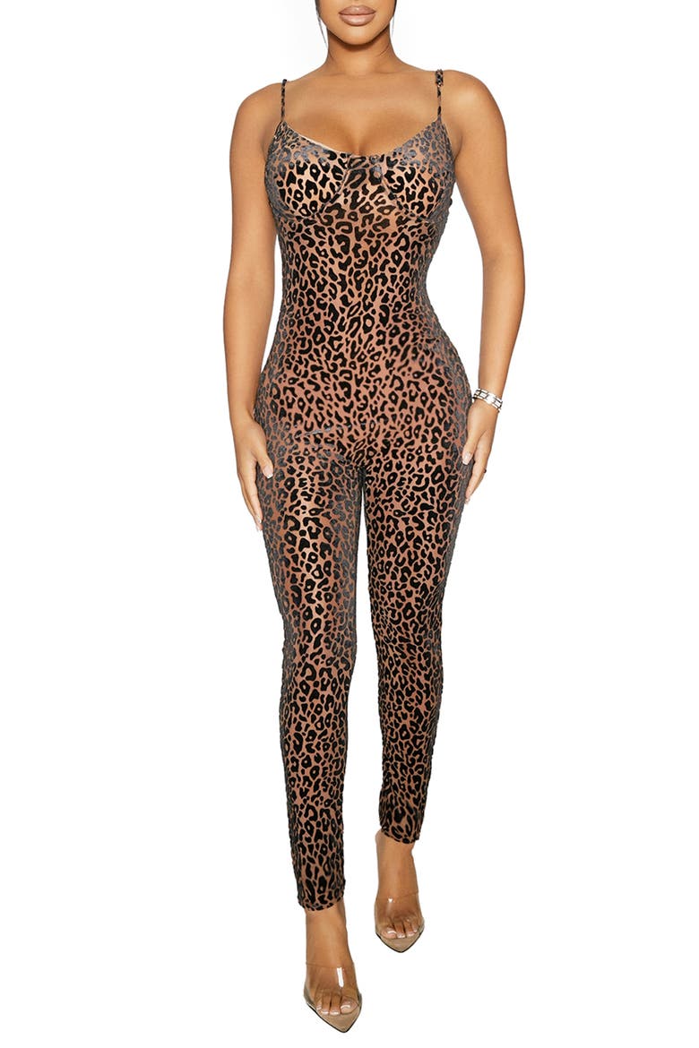 Sleeveless Bustier Jumpsuit, Main, color, LEOPARD CAMEL