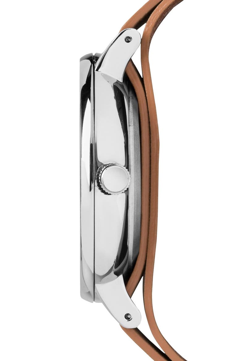 Fairfield Leather Strap Watch, 41mm, Alternate, color, BROWN/ BLUE/ SILVER