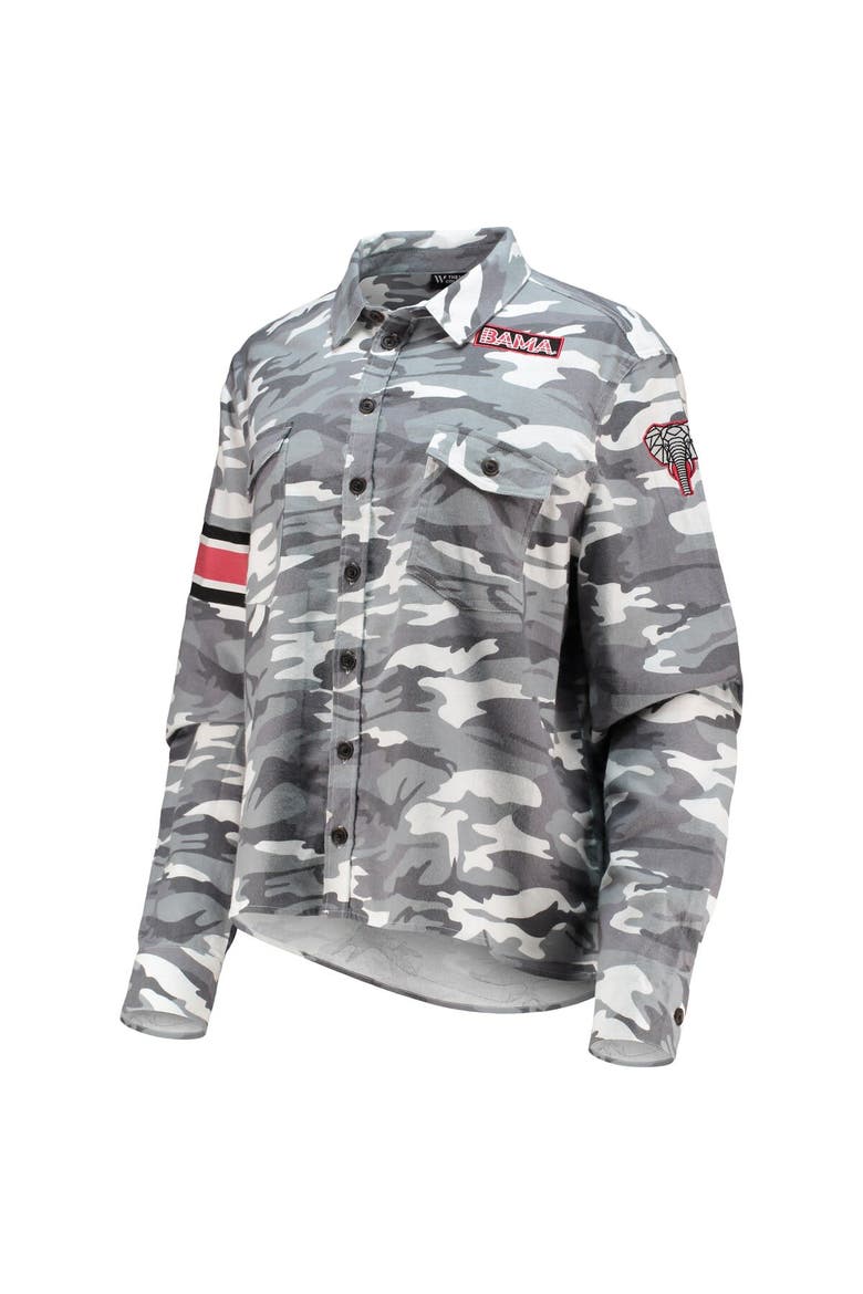 Women's The Wild Collective Gray Alabama Crimson Tide Camo Flannel Button-Up Long Sleeve Shirt, Alternate, color, Gray
