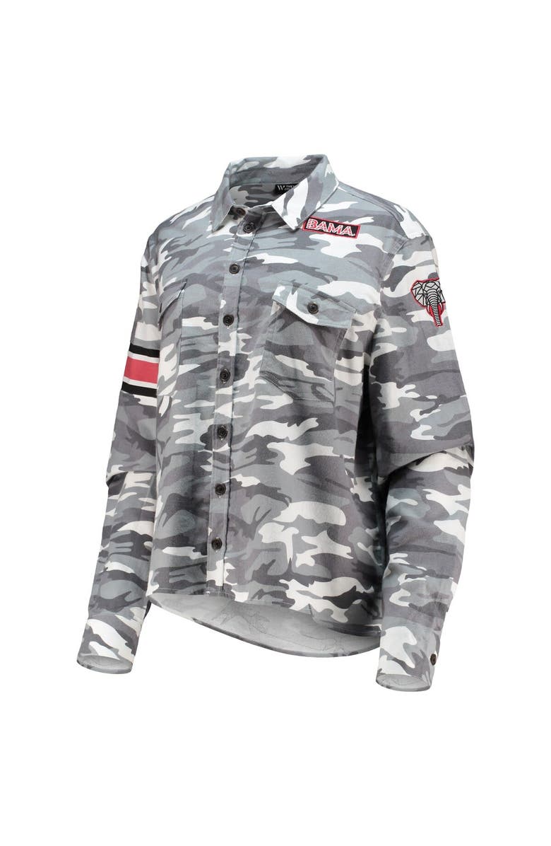 THE WILD COLLECTIVE Women's The Wild Collective Gray Alabama Crimson Tide Camo Flannel Button-Up Long Sleeve Shirt, Alternate, color, Gray