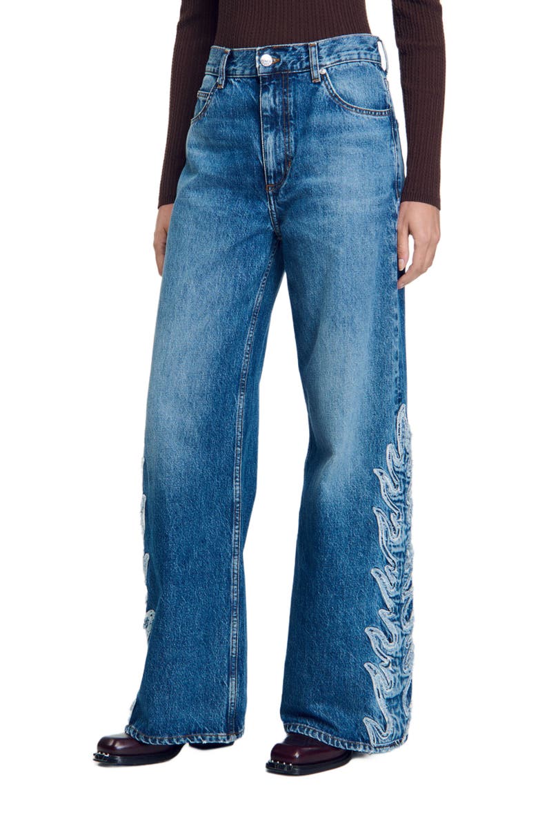 SANDRO Flared flame jeans, Alternate, color, 