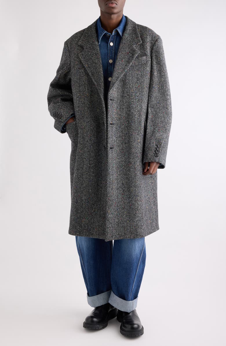 Givenchy Oversize Wool Blend Herringbone Overcoat, Alternate, color, Black/ White