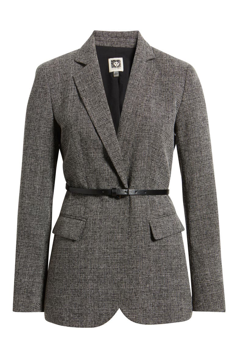 One-Button Belted Blazer, Alternate, color, ANNE BLACK / WHITE DOVE