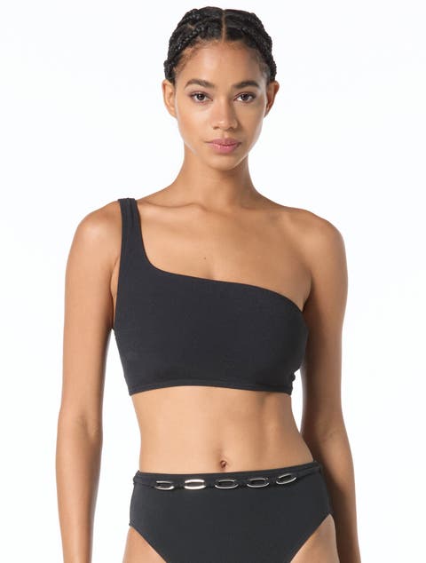Oval Link Crepe Solids One Shoulder Swim Top
