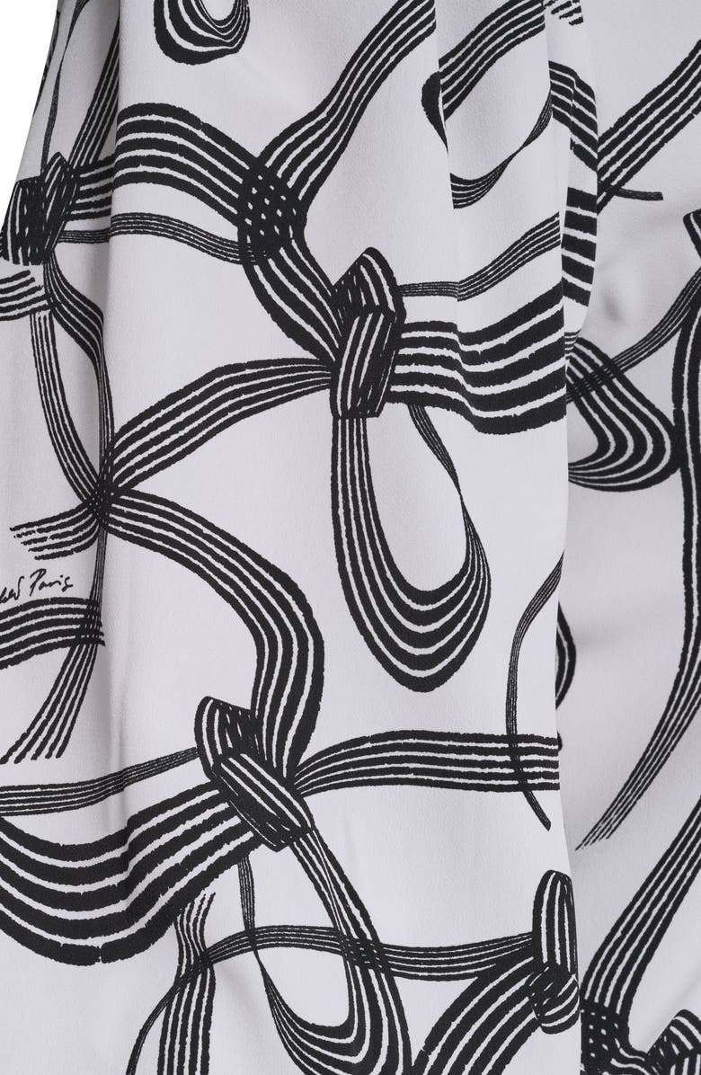 KARL LAGERFELD PARIS Bow Print Crepe Button-Up Shirt, Alternate, color, Soft White/ Black Multi