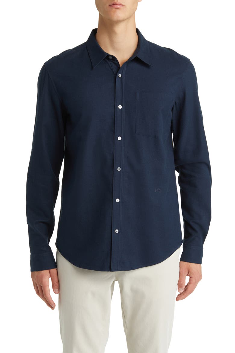 Brushed Cotton Blend Button-Up Shirt, Main, color, MIDNIGHT BLUE
