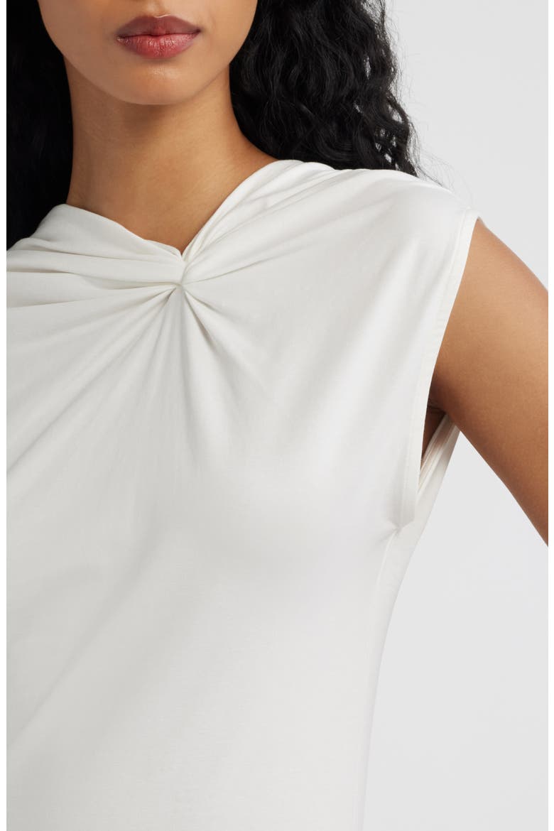 Knot Detail Ruched Stretch Cotton Top, Alternate, color, WHITE