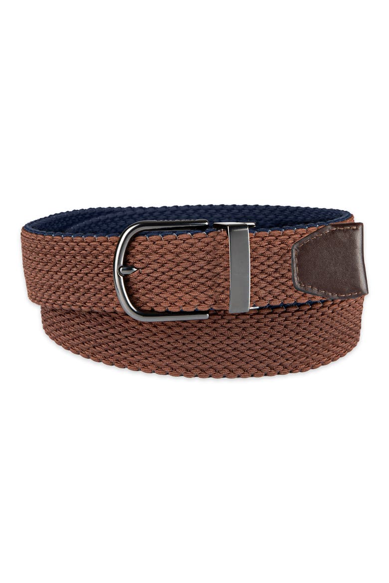 Reversible Stretch Web Belt, Alternate, color, BROWN/ NAVY