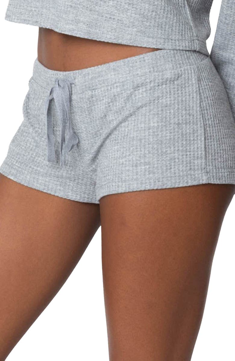 EDIKTED Teddy Waffle Knit Drawstring Shorts, Alternate, color, Gray-Melange