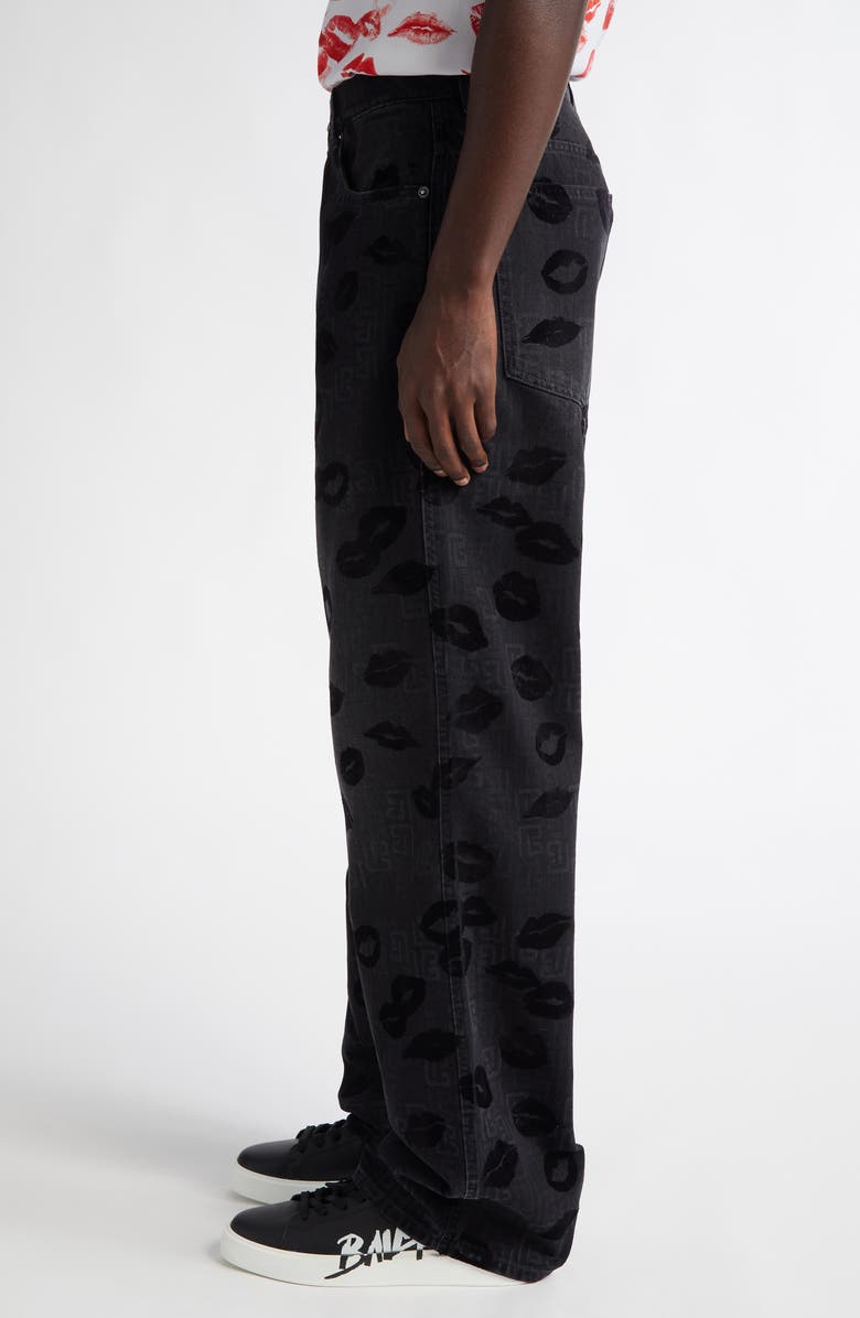 Balmain Monogram Flocked Lips Jeans, Alternate, color,