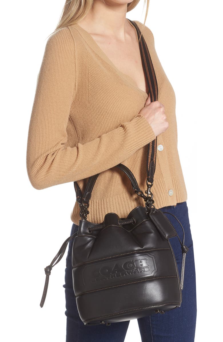 COACH Quilted Badge Leather Field Bucket Bag, Alternate, color,