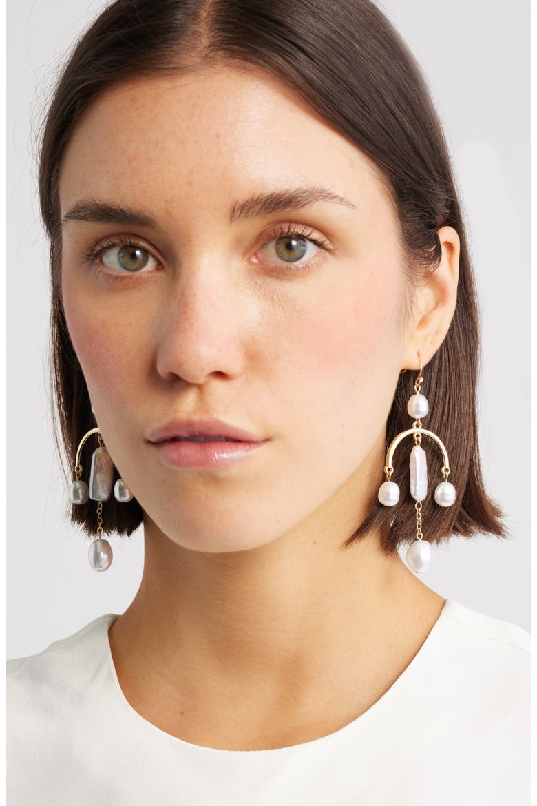 Freshwater Pearl Mobile Earrings, Alternate, color, WHITE- GOLD