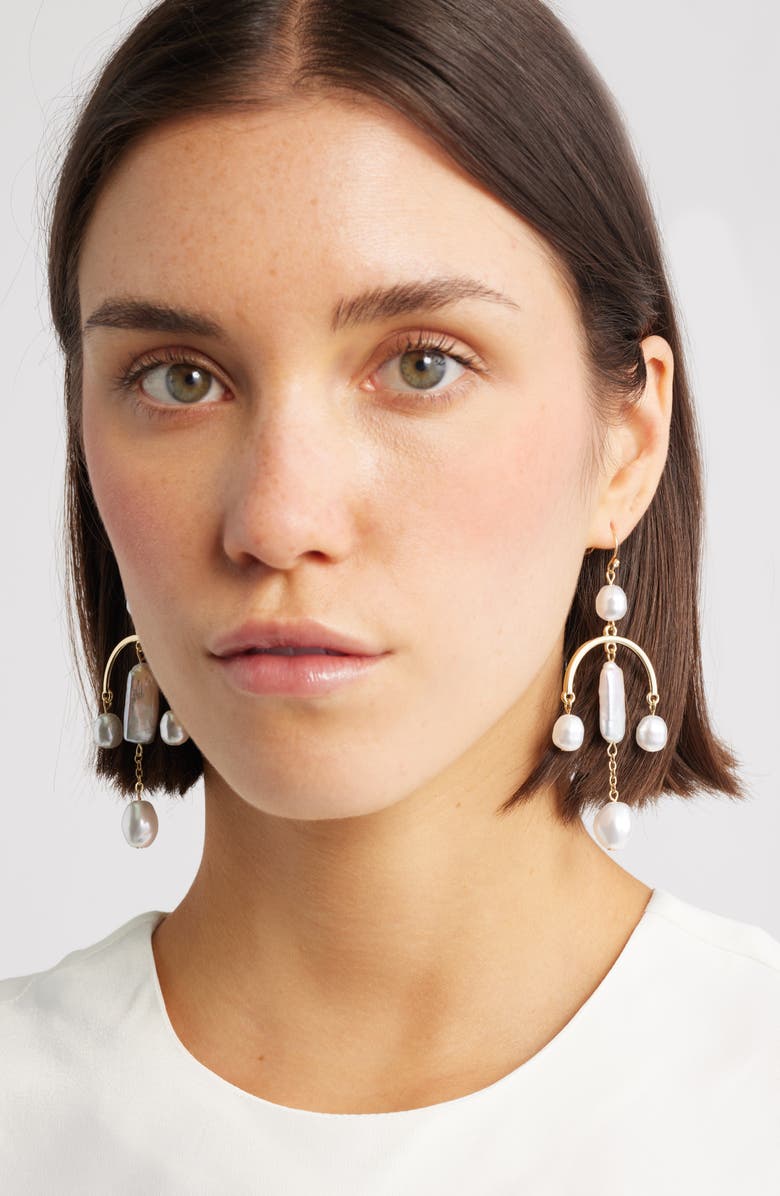 Nordstrom Freshwater Pearl Mobile Earrings, Alternate, color, White- Gold