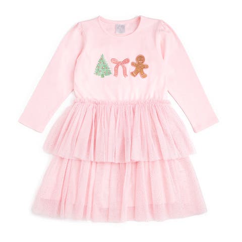 Gingerbread Embroidered Christmas Long Sleeve Tutu Dress