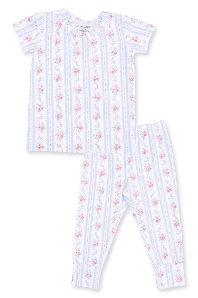 Kids' Anna Floral Stripe Short Sleeve Two-Piece Pajamas, Main, color, CREAM BLUE