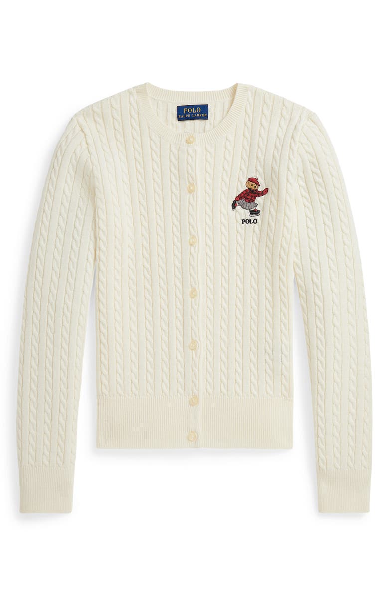 Polo Ralph Lauren Kids' Cable Knit Cotton Cardigan, Main, color, White