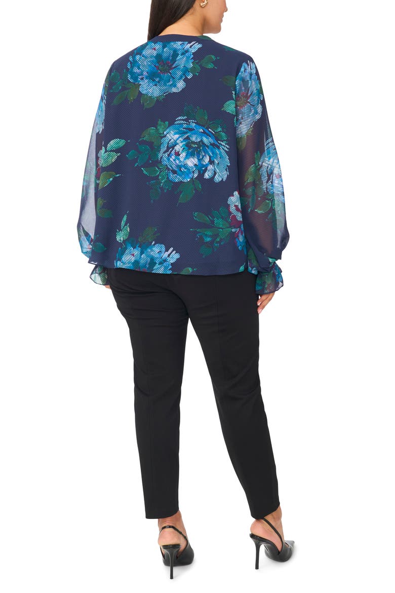 Floral Print Split Neck Top, Alternate, color, RICH NAVY