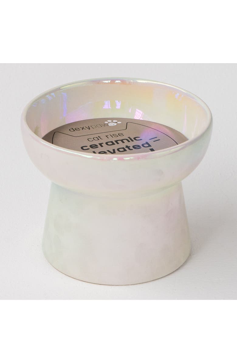 Dexypaws Elevated Ceramic Bowl For Cats Iridescent 7Oz Capacity, Alternate, color, Off-White