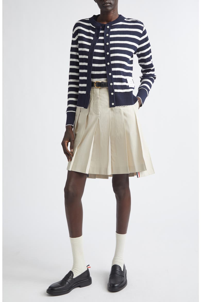 Stripe Scallop Edge Cotton Rib Cardigan, Alternate, color, NAVY/ WHITE