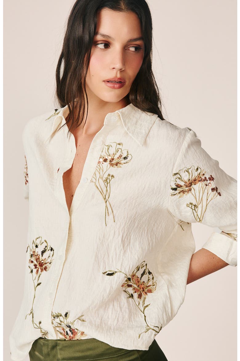 Floral Embroidered Linen Blouse, Alternate, color, White