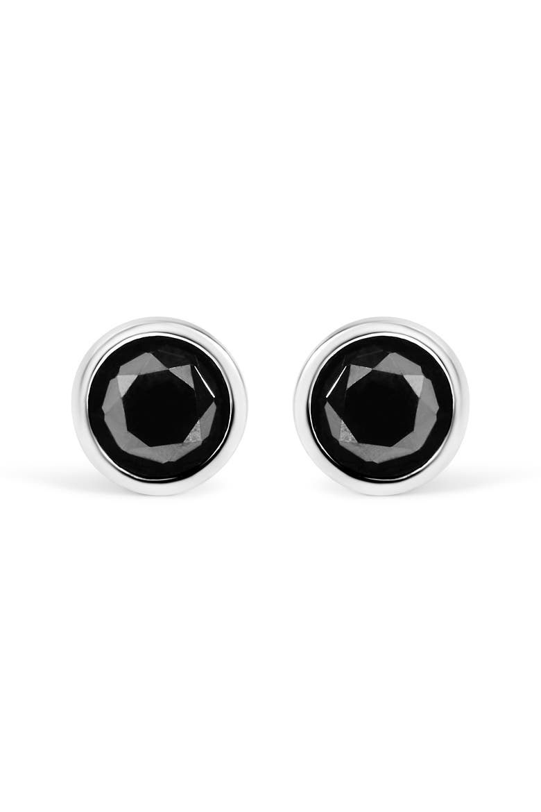Silver 2.00 Cttw Round Black Diamond Stud Earrings, Main, color, White