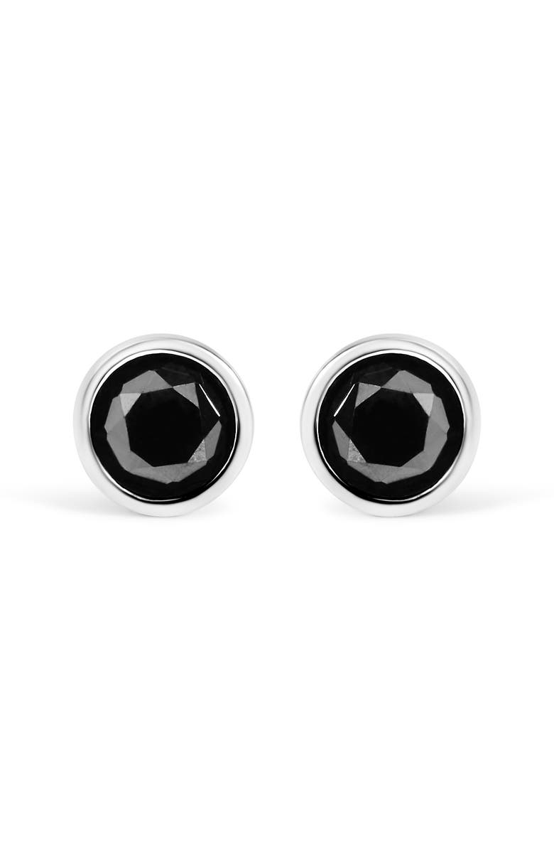 Haus of Brilliance Silver 1.00 Cttw Round Black Diamond Stud Earrings with, Main, color, White