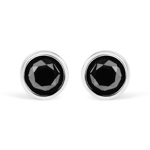 14K White Gold 1/2 Ct Black Diamond Bezel- Stud Earrings with Screw Backs