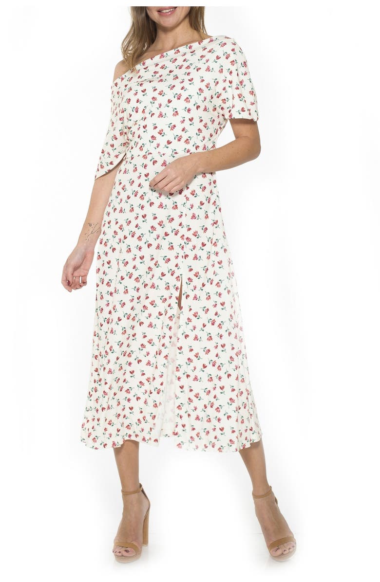 Alexia Admor Kaelyn Draped One Shoulder Floral Midi Dress, Alternate, color, 