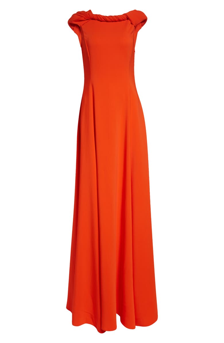 Oscar de la Renta Twist Detail Cap Sleeve Stretch Cady Gown, Alternate, color, Carnelian