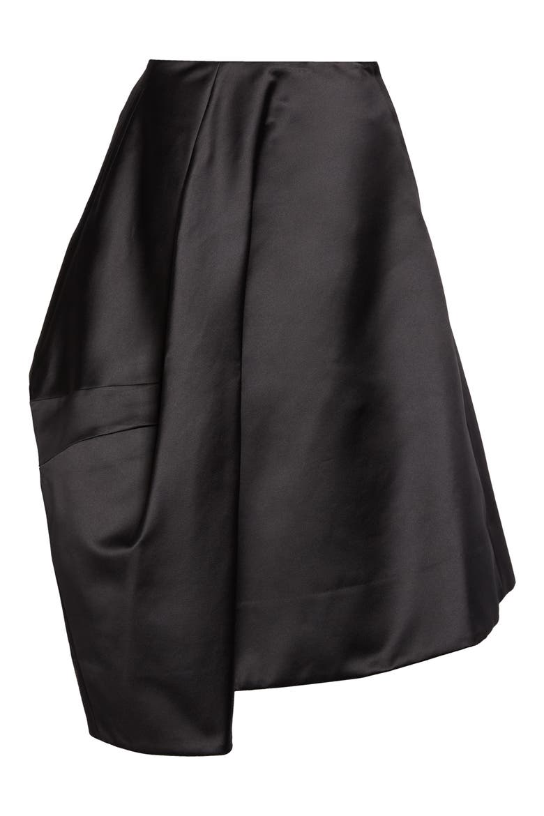 Asymmetrical Draped Satin Midi Skirt, Alternate, color, BLACK