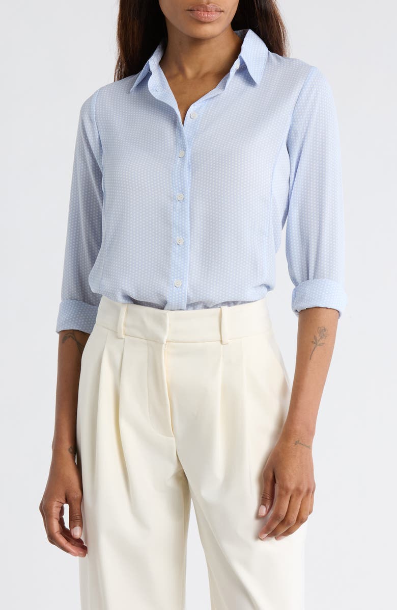 JASON WU Slim Fit Dot Print Button-Up Shirt, Main, color, Windy Blue/ White Dot