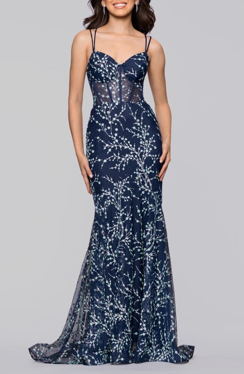 Blondie Nites Caviar Glitter Body-con Gown In Blue