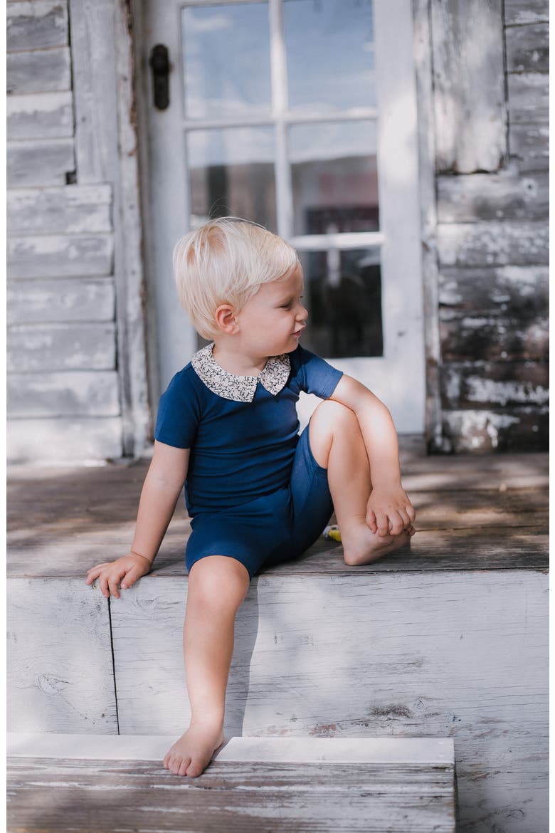 Floral Collar T-Shirt & Shorts Set, Alternate, color, DEEP BLUE