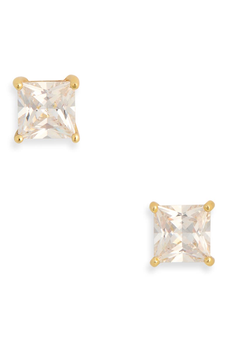 Princess Cut Cubic Zirconia Stud Earrings, Main, color, CLEAR- GOLD