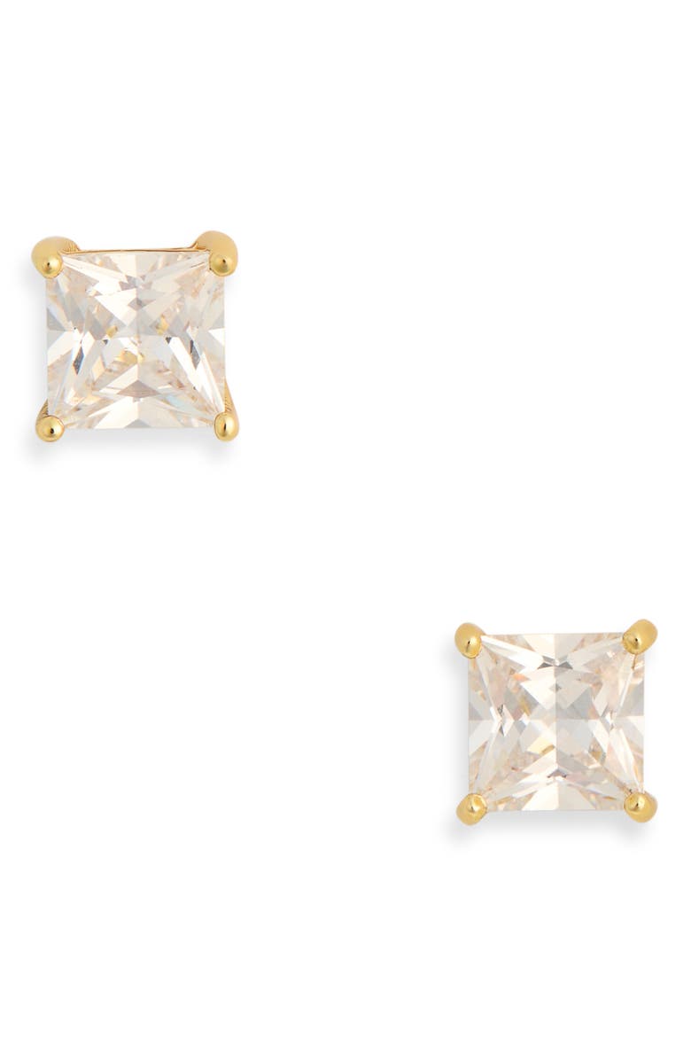 NORDSTROM RACK Princess Cut Cubic Zirconia Stud Earrings, Main, color, Clear- Gold