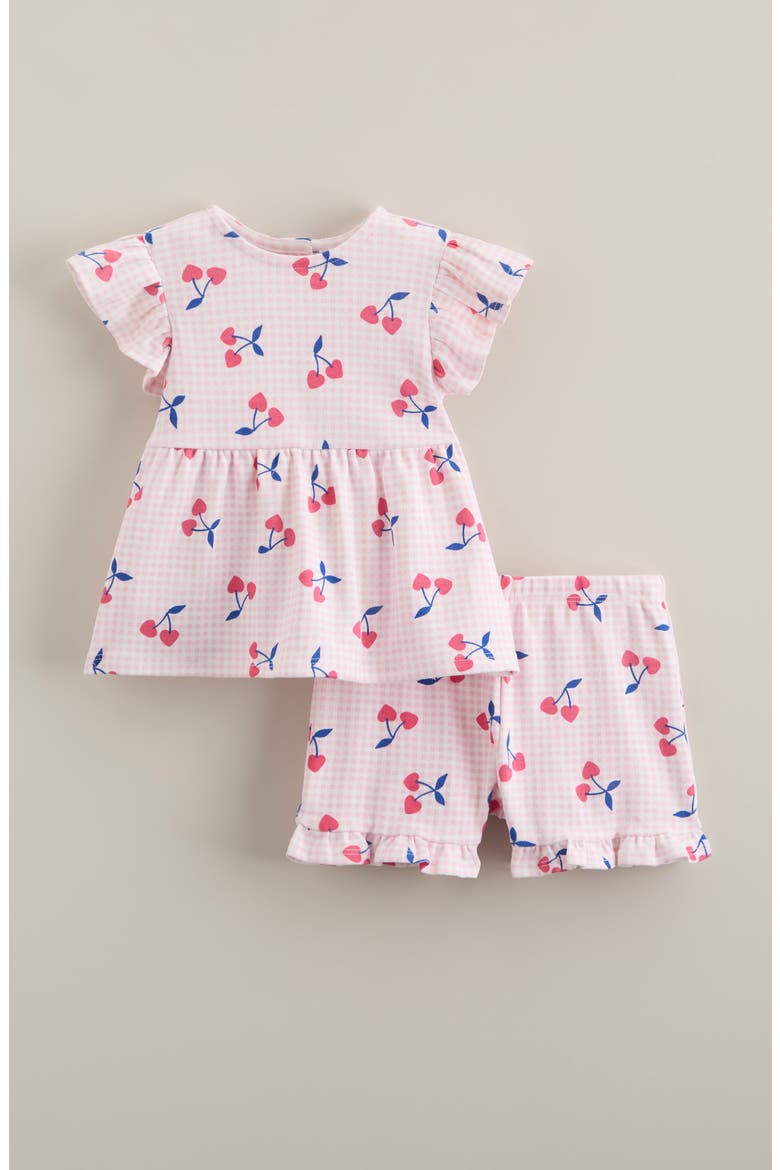 Flutter Cotton T-Shirt & Shorts Set, Main, color, PINK LAVENDER CHERRY PICNIC