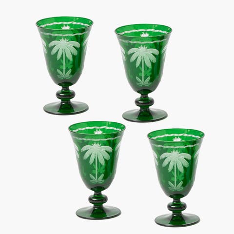 Emerald Palm Tree Wine Glasses (Set of 4)