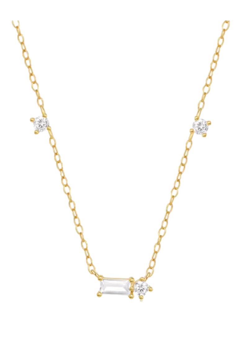 Starluxe Delicate Necklace with Three Round Cut and One Emerald Cut Cubic Zirconia Stones-Crystal Dream Necklace, Main, color, Gold