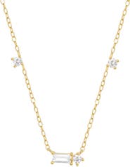 DLORIA Starluxe Delicate Necklace with Three Round Cut and One Emerald Cut Cubic Zirconia Stones-Crystal Dream Necklace