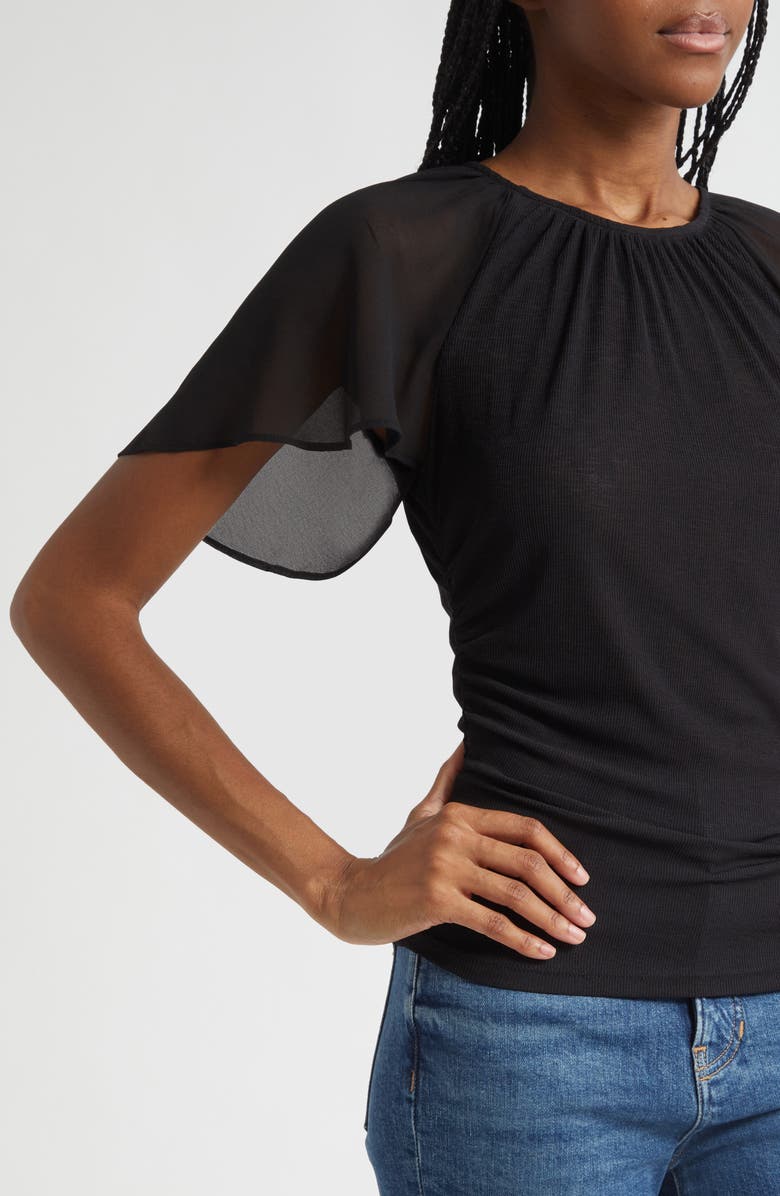 Veronica Beard Arisa Mixed Media Top, Alternate, color, Black